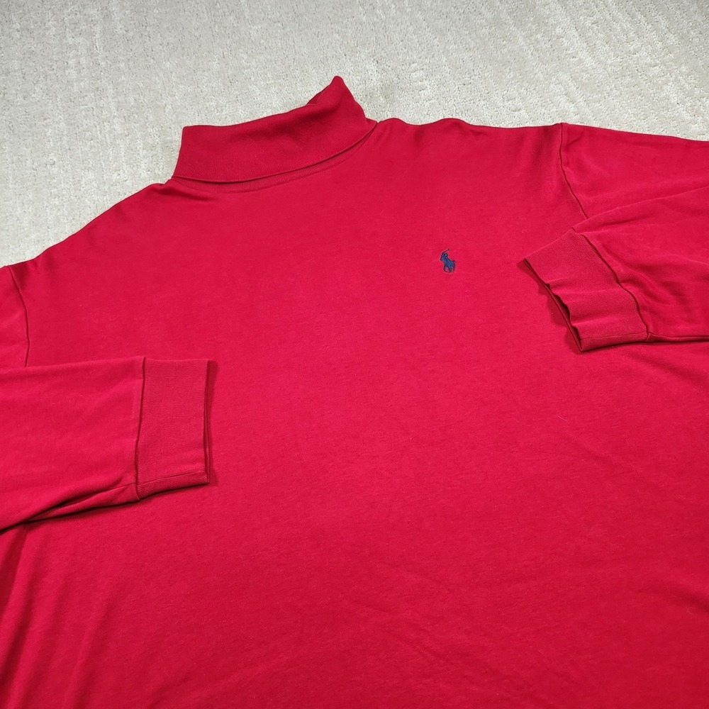 Vintage Polo Ralph Lauren‎ Shirt Men XXL Turtleneck Cotton Long Sleeve Red